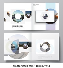 Vector layout of two covers templates for square bifold brochure, flyer, magazine, cover design, book design, brochure cover. Background template with rounds, circles for IT, technology. Minimal style