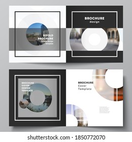 Vector layout of two covers templates for square bifold brochure, flyer, magazine, cover design, book design, brochure cover. Background template with rounds, circles for IT, technology. Minimal style