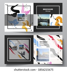 Vector layout of two covers templates for square design bifold brochure, flyer, magazine, cover design,book design, brochure cover, creative agency, corporate, business, portfolio, pitch deck, startup