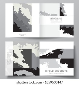 Vector layout of two covers templates for square design bifold brochure, flyer, magazine, cover design, book design, brochure cover. Landscape background decoration, halftone pattern grunge texture.