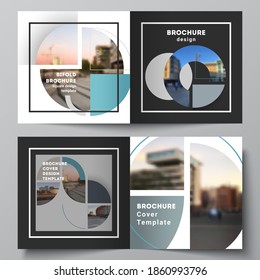 Vector layout of two covers templates for square design bifold brochure, flyer, cover design, book, brochure cover. Background with abstract circle round banners. Corporate business concept template.