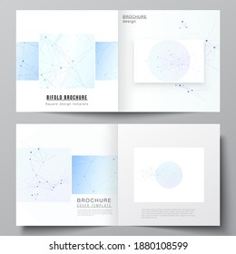 Vector layout of two covers templates for square bifold brochure, flyer, magazine, cover design, book design, brochure cover. Blue medical background with connecting lines and dots, plexus.