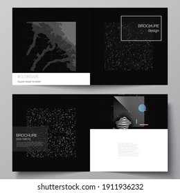 Vector layout of two covers templates for square bifold brochure, flyer, cover design, book design, brochure cover. Abstract technology black color science background. Digital data visualization.