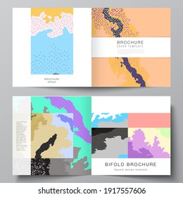 Vector layout of two covers templates for square design bifold brochure, flyer, cover design, book design, brochure cover. Japanese pattern template. Landscape background decoration in Asian style.