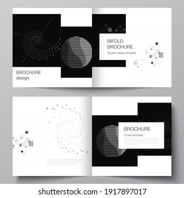 Vector layout of two covers templates for square bifold brochure, flyer, cover design, book design, brochure cover. Abstract technology black color science background. Digital data visualization.