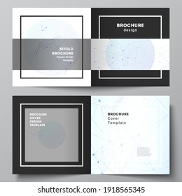 Vector layout of two covers templates for square bifold brochure, flyer, magazine, cover design, book design, brochure cover. Blue medical background with connecting lines and dots, plexus.