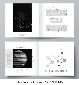 Vector layout of two covers templates for square bifold brochure, flyer, cover design, book design, brochure cover. Abstract technology black color science background. Digital data visualization.