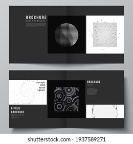 Vector layout of two covers templates for square bifold brochure, flyer, cover design, book design, brochure cover. Abstract technology black color science background. Digital data visualization.