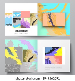 Vector layout of two covers templates for square design bifold brochure, flyer, cover design, book design, brochure cover. Japanese pattern template. Landscape background decoration in Asian style.