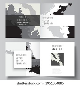 Vector layout of two covers templates for square design bifold brochure, flyer, magazine, cover design, book design, brochure cover. Landscape background decoration, halftone pattern grunge texture.