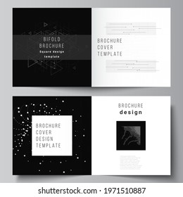 Vector layout of two covers templates for square bifold brochure, flyer, cover design, book design, brochure cover. Abstract technology black color science background. Digital data visualization.