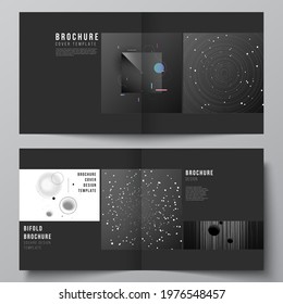 Vector layout of two covers templates for square design bifold brochure, flyer, magazine, cover design, book design, brochure cover. Tech science future background, space astronomy concept.