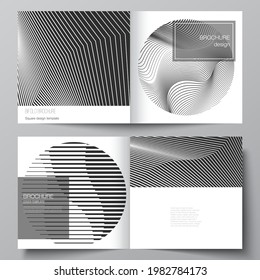 The vector layout of two covers templates for square design bifold brochure, magazine, flyer, booklet. Geometric abstract background, futuristic science and technology concept for minimalistic design.