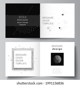 Vector layout of two covers templates for square bifold brochure, flyer, cover design, book design, brochure cover. Abstract technology black color science background. Digital data visualization.