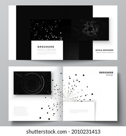 Vector layout of two covers templates for square design bifold brochure, flyer, cover design, book design. Black color technology background. Digital visualization of science, medicine, tech concept.
