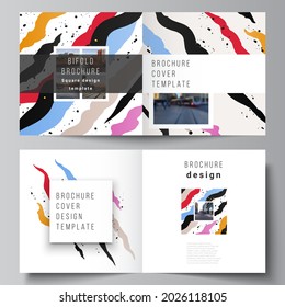 Vector layout of two covers templates for square design bifold brochure, flyer, magazine, cover design,book design, brochure cover, creative agency, corporate, business, portfolio, pitch deck, startup