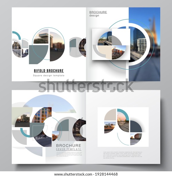 Vector layout of two covers templates for\
square design bifold brochure, flyer, cover design, book, brochure\
cover. Background with abstract circle round banners. Corporate\
business concept\
template.