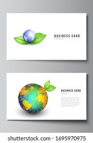 Vector layout of two creative business cards design templates, horizontal template vector design. Save Earth planet concept. Sustainable development global business concept