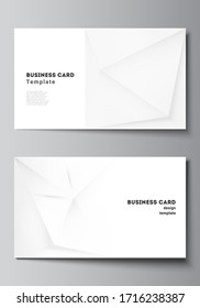 Vector layout of two creative business cards design templates, horizontal template vector design. Halftone dotted background with gray dots, abstract gradient background