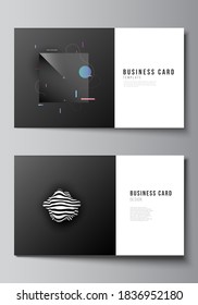 Vector layout of two creative business cards design templates, horizontal template vector design. Tech science future background, space design astronomy concept.