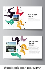 Vector layout of two creative business cards design templates, horizontal template vector design for creative agency, corporate, business, portfolio, pitch deck, startup.