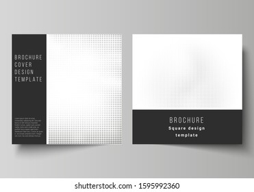 Vector layout of two square covers design templates for brochure, flyer, cover design, book design, brochure cover. Halftone effect decoration with dots. Dotted pattern for grunge style decoration.