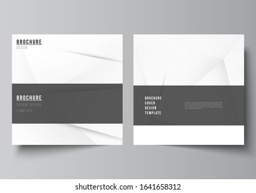 Vector layout of two square covers design templates for brochure, flyer, magazine, cover design, book design, brochure cover. Halftone effect decoration with dots. Dotted pop art pattern decoration.
