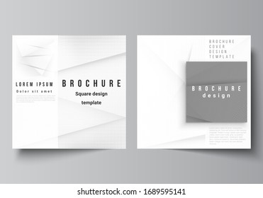 Vector layout of two square covers design templates for brochure, flyer, magazine, cover design, book design, brochure cover. Halftone dotted background with gray dots, abstract gradient background.