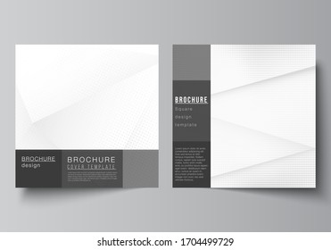 Vector layout of two square covers design templates for brochure, flyer, magazine, cover design, book design, brochure cover. Halftone effect decoration with dots. Dotted pop art pattern decoration.