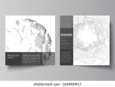 Vector layout of two square covers templates for brochure, flyer, magazine, cover design, book design, brochure cover. Abstract 3d digital backgrounds for futuristic minimal technology concept design.
