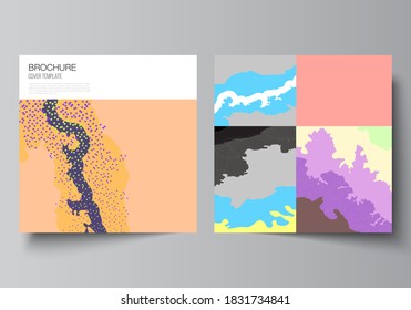 Vector layout of two square covers design templates for brochure, flyer, magazine, cover design, book design, brochure cover. Japanese pattern template. Landscape background decoration in Asian style.