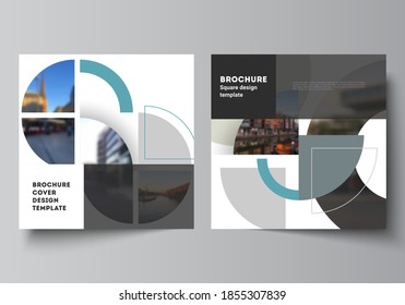 Vector layout of two square covers design template for brochure, flyer, magazine, cover design, book, brochure cover. Background with abstract circle round banners. Corporate business concept template