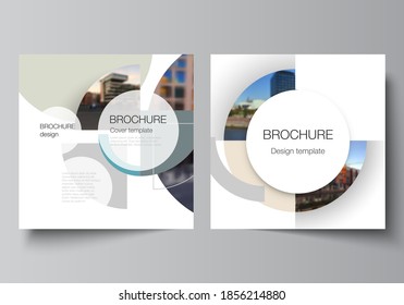 Vector layout of two square covers design template for brochure, flyer, magazine, cover design, book, brochure cover. Background with abstract circle round banners. Corporate business concept template