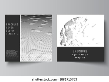 Vector layout of two square covers templates for brochure, flyer, magazine, cover design, book design, brochure cover. Abstract 3d digital backgrounds for futuristic minimal technology concept design.
