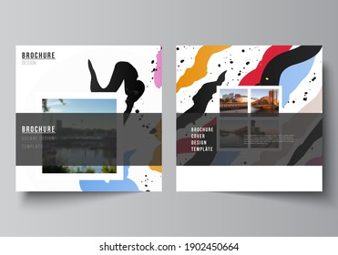 Vector layout of two square covers design templates for brochure, flyer, magazine, cover design, book design, brochure cover, creative agency, corporate, business, portfolio, pitch deck, startup.