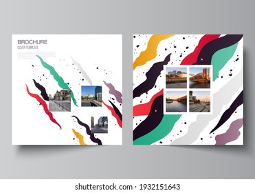 Vector layout of two square covers design templates for brochure, flyer, magazine, cover design, book design, brochure cover, creative agency, corporate, business, portfolio, pitch deck, startup.