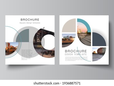 Vector layout of two square covers design template for brochure, flyer, magazine, cover design, book, brochure cover. Background with abstract circle round banners. Corporate business concept template
