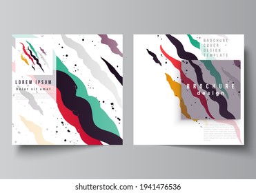 Vector layout of two square covers design templates for brochure, flyer, magazine, cover design, book design, brochure cover, creative agency, corporate, business, portfolio, pitch deck, startup.