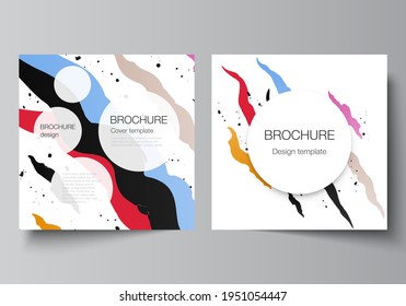 Vector layout of two square covers design templates for brochure, flyer, magazine, cover design, book design, brochure cover, creative agency, corporate, business, portfolio, pitch deck, startup.