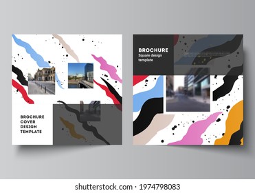 Vector layout of two square covers design templates for brochure, flyer, magazine, cover design, book design, brochure cover, creative agency, corporate, business, portfolio, pitch deck, startup.