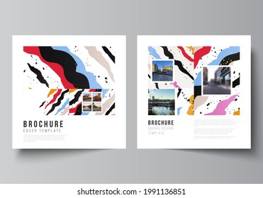 Vector layout of two square covers design templates for brochure, flyer, magazine, cover design, book design, brochure cover, creative agency, corporate, business, portfolio, pitch deck, startup.