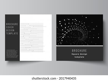 Vector layout of two square covers templates for brochure, flyer, cover design, book design, brochure cover. Abstract technology black color science background. Digital data. High tech concept