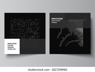 Vector layout of two square covers templates for brochure, flyer, cover design, book design, brochure cover. Abstract technology black color science background. Digital data. High tech concept.