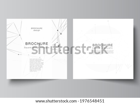 Vector layout of two square covers templates for brochure, flyer, magazine, cover design, book design, brochure cover. Gray technology background with connecting lines and dots. Network concept.