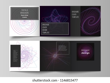 Vector layout of two square format covers design templates for trifold square brochure, flyer. Random chaotic lines that creat real shapes. Chaos pattern, abstract texture. Order vs chaos concept.