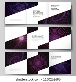 Vector layout of two square format covers design templates for trifold square brochure, flyer. Random chaotic lines that creat real shapes. Chaos pattern, abstract texture. Order vs chaos concept.