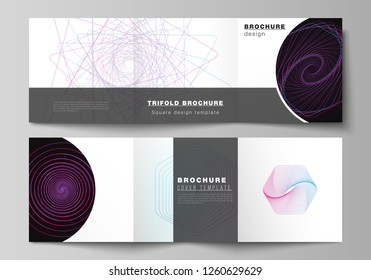 Vector layout of two square format covers design templates for trifold square brochure, flyer. Random chaotic lines that creat real shapes. Chaos pattern, abstract texture. Order vs chaos concept.