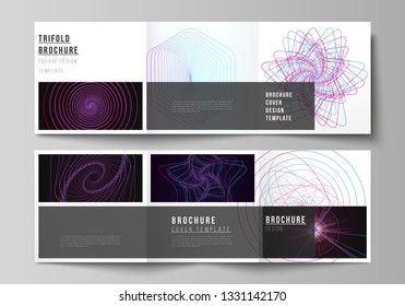 Vector layout of two square format covers design templates for trifold square brochure, flyer. Random chaotic lines that creat real shapes. Chaos pattern, abstract texture. Order vs chaos concept.