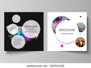 Vector layout of two square format covers design templates for brochure, flyer, magazine.Simple design futuristic concept. Creative background with circles and round shapes that form planets and stars