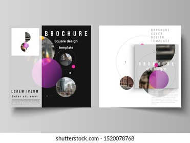 Vector layout of two square format covers design templates for brochure, flyer, magazine.Simple design futuristic concept. Creative background with circles and round shapes that form planets and stars